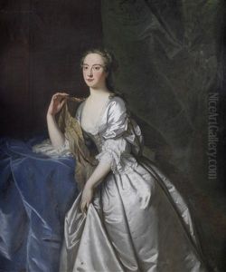 Portrait Of A Lady, Said To Be Anna, Countess Temple (1709-1777), In A White Silk Dress by Thomas Hudson