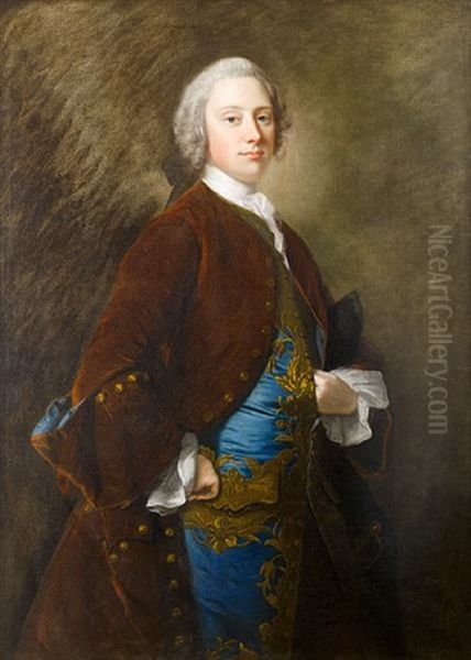 Portrait Of Assheton Curzon, 1st Viscount Curzon In A Brown Velvet Coat And Blue Waistcoat Trimmed With Gold, A Tricorn Hat Beneath His Left Arm - view 1