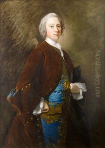 Portrait Of Assheton Curzon, 1st Viscount Curzon In A Brown Velvet Coat And Blue Waistcoat Trimmed With Gold, A Tricorn Hat Beneath His Left Arm