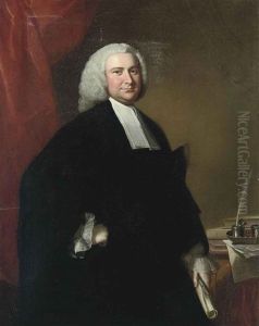 Portrait Of A Cleric In Robes, Holding A Scroll, Standing By A Table