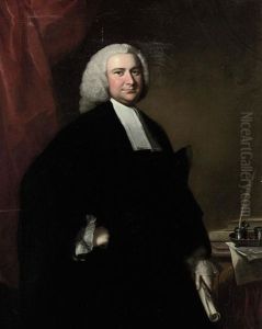 Portrait Of A Cleric, In Robes, Holding A Scroll, Standing By A Table With Writing Implements, Before A Red-draped Curtain