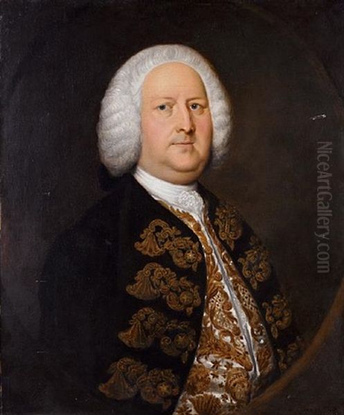Portrait Of A Gentleman In A Blue Coat With A White Embroidered Waistcoat - view 1