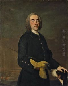 Portrait Of A Gentleman In A Green Coat, Holding A Riding Crop, With A Hound By His Side, In A Landscape