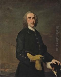 Portrait Of A Gentleman, In A Green Coat, Holding A Riding Crop, With A Hound By His Side, In A Landscape