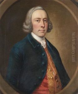 Portrait Of A Gentleman In A Red Brocaded Waistcoat And A Blue Coat