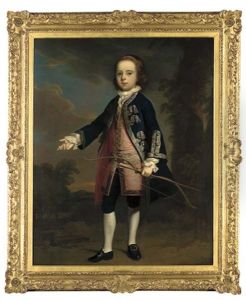 Portrait Of Henry Aston In A Blue Coat And Pink Waistcoat, Holding A Bow And Arrow, In A Landscape