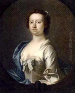 Portrait Of A Lady In A White Dress And Blue Wrap
