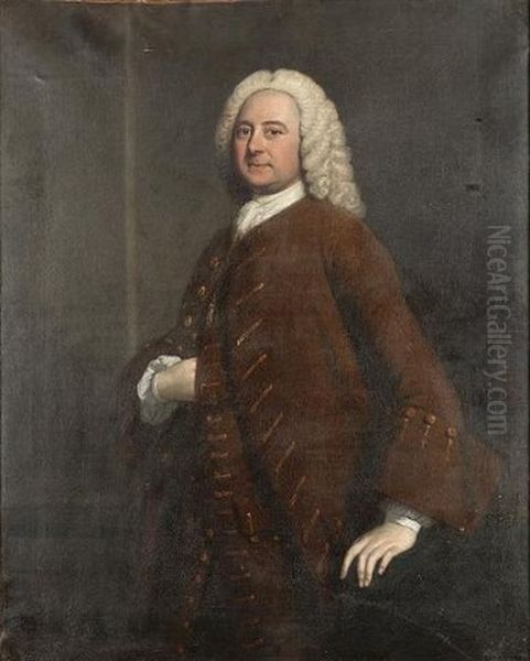 Portrait Of A Gentleman In A Brown Coat And Waistcoat With Gold Edging And A White Cravat - view 1