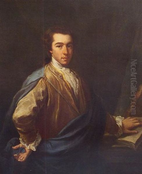 Portrait Of Young Man Wearing An Olive Coloured Jacket And Blue Cape - view 1