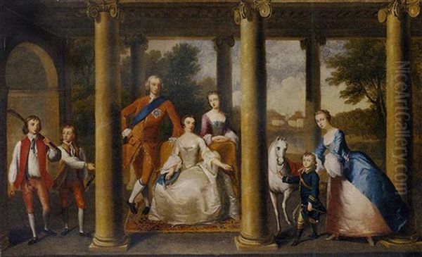 Group Portrait Of Charles Spencer, 3rd Duke Of Marlborough And His Wife Elizabeth, And Their Children, George, Marquess Of Blandford, Lord Charles, Lady Elizabeth, Lord Robert And Lady Diana - view 1