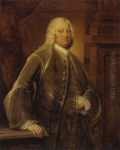 Portrait Of John Myddelton In An Olive Coat And Waistcoat, Resting His Hand On A Plinth, By A Pillar