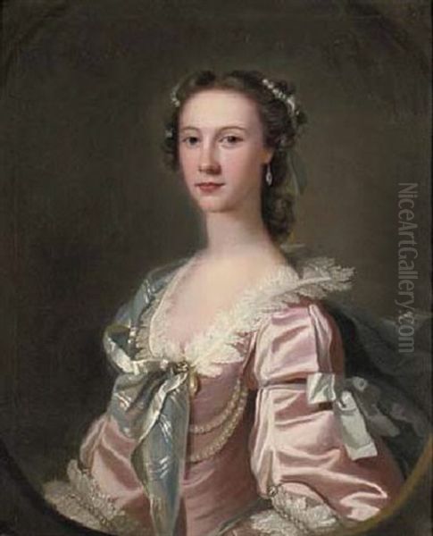 Portrait Of Dorothy Wilson, Of Dallam Tower, In A Pink Dress Decorated With Pearls - view 1