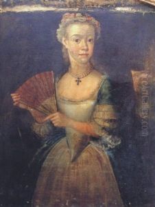 Portrait Of Elizabeth Green Aged Ten Years, Wearing A Triple String Of Pearls With A Gem-set Cross Pendant, And Holing A Fan In Her Left Hand Portrait Of Elizabeth Green Aged Ten Years, Wearing A Triple String Of Pearls With A Gem-set Cross Pendant, And Holing A Fan In Her Left Hand