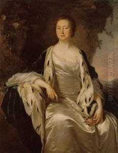 Portrait Of Lady Denison Wearing A Silver Coloured Dress And An Ermine-lined Blue Robe