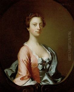 Portrait Of Mary Osborn Wearing A Pink Dress And Blue Robes