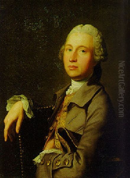 Portrait Of A Gentleman (mr. Erskine?) Wearing A Gold Brocade Waistcoat - view 1