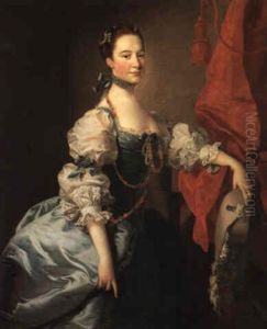 Portrait Of A Lady In A Blue Dress by Thomas Hudson