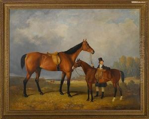 A Groom With His Hack Holding His Master's Horse