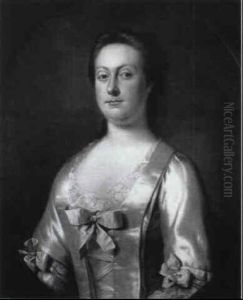 Portrait Of A Lady, Bust Length Wearing A Satin Dress With Green Ribbon And Lace Decoration Portrait Of A Lady, Bust Length Wearing A Satin Dress With Green Ribbon And Lace Decoration