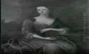 Portrait Of A Lady, Seated Three Quarter Length, In A Blue Dress, Holding A Book In A Landscape Portrait Of A Lady, Seated Three Quarter Length, In A Blue Dress, Holding A Book In A Landscape