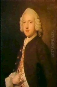 Portrait Of Walter Oborne, Half Length, Wearing A Brown Coatand Gold Embroidered Waist Coat by Thomas Hudson