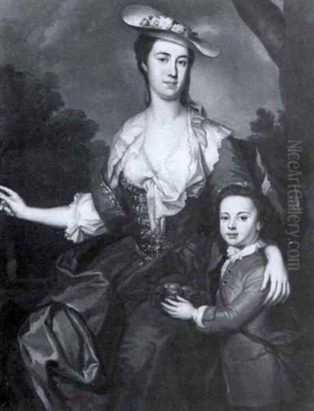Portrait Of A Lady Thought To Be Mrs. Cooper And Her Son - view 1