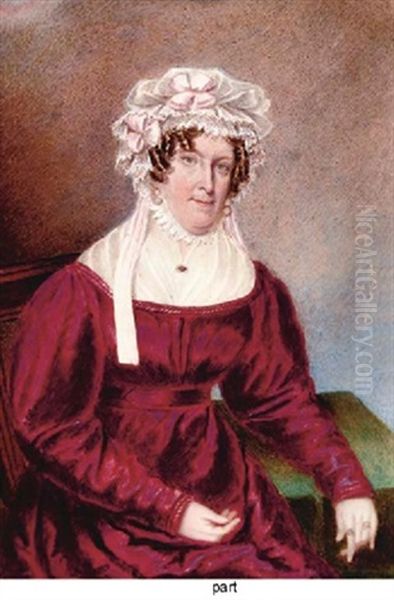 A Lady Seated In Crimson Dress And Elaborate White Bonnet (+ 2 Others; 3 Works) - view 1