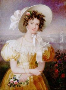 A Pretty Young Lady Wearing Yellow Dress With White Lace Collar by William Hudson