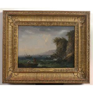 Rough Sea  Port Landscape  At The End Of The Day (pair Of Canvases)