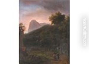 Figures On A Track And Fishermen In A Classical Landscape Figures On A Track And Fishermen In A Classical Landscape