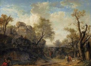 Scene De Chasse Dans Une Foret by Jean Francois Hue