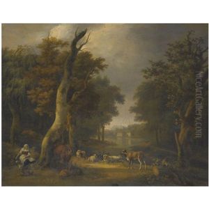A Pastoral Landscape With A Peasant And Her Animals