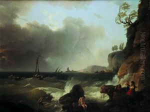 Une Marine Par Temps Orageux by Jean Francois Hue