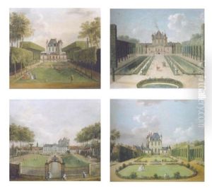 View Of The Chateau De Mousseaux And Its Gardens by Jean Francois Hue