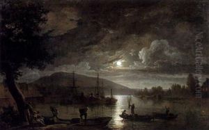 Pecheurs Au Clair De Lune by Jean Francois Hue