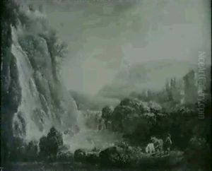 Paysage A La Cascade by Jean Francois Hue