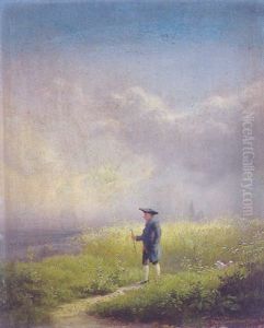 Sommerlandschaft Mit Spazierganger by Hans Hueber