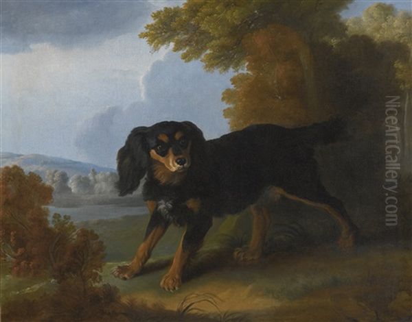 Portrait Of Mimi, Madame De Pompadour's King Charles Spaniel, In A Landscape - view 1