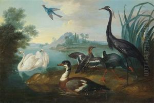 A Pair Of Lakeside Landscapes With Aquatic Birds