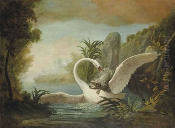 Epagneul Attaquant Un Cygne - view 1