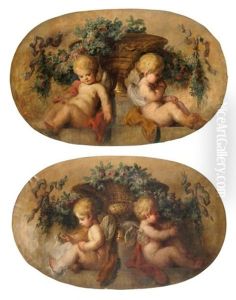 Putti Encadrant Un Vase Fleuri (pair)