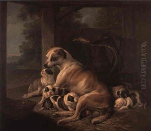 A Mastiff And Her Puppies In An Outhouse