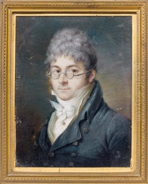 Portrait D'homme En Habit Bleu Et Lunettes Rondes - view 1