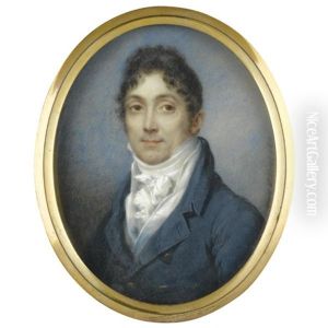 Portrait Of A Gentleman Wearing A Blue Coat With A White Waistcoat And Cravat
