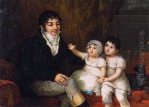 Homme De Qualite Assis Sur Une Banquette Pres De Ses Deux Enfants