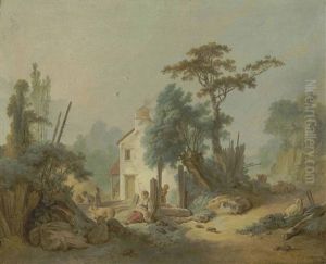 A Pastoral Landscape With Figures And Sheep A Pastoral Landscape With Figures And Sheep