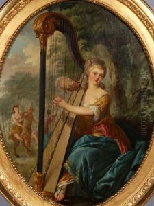 Une Jeune Femme A La Harpe Devant Une Bacchanale Dans Un Jardin Une Jeune Femme A La Harpe Devant Une Bacchanale Dans Un Jardin