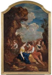 Pastorales Idyll Mit Drei Paaren In Arkadischer Landschaft