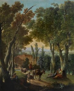 Eine Schaferszene In Einer Weiten Landschaft Vor Einer Schlossanlage