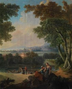 Eine Schaferszene In Einer Weiten Landschaft by Jean Baptiste Huet
